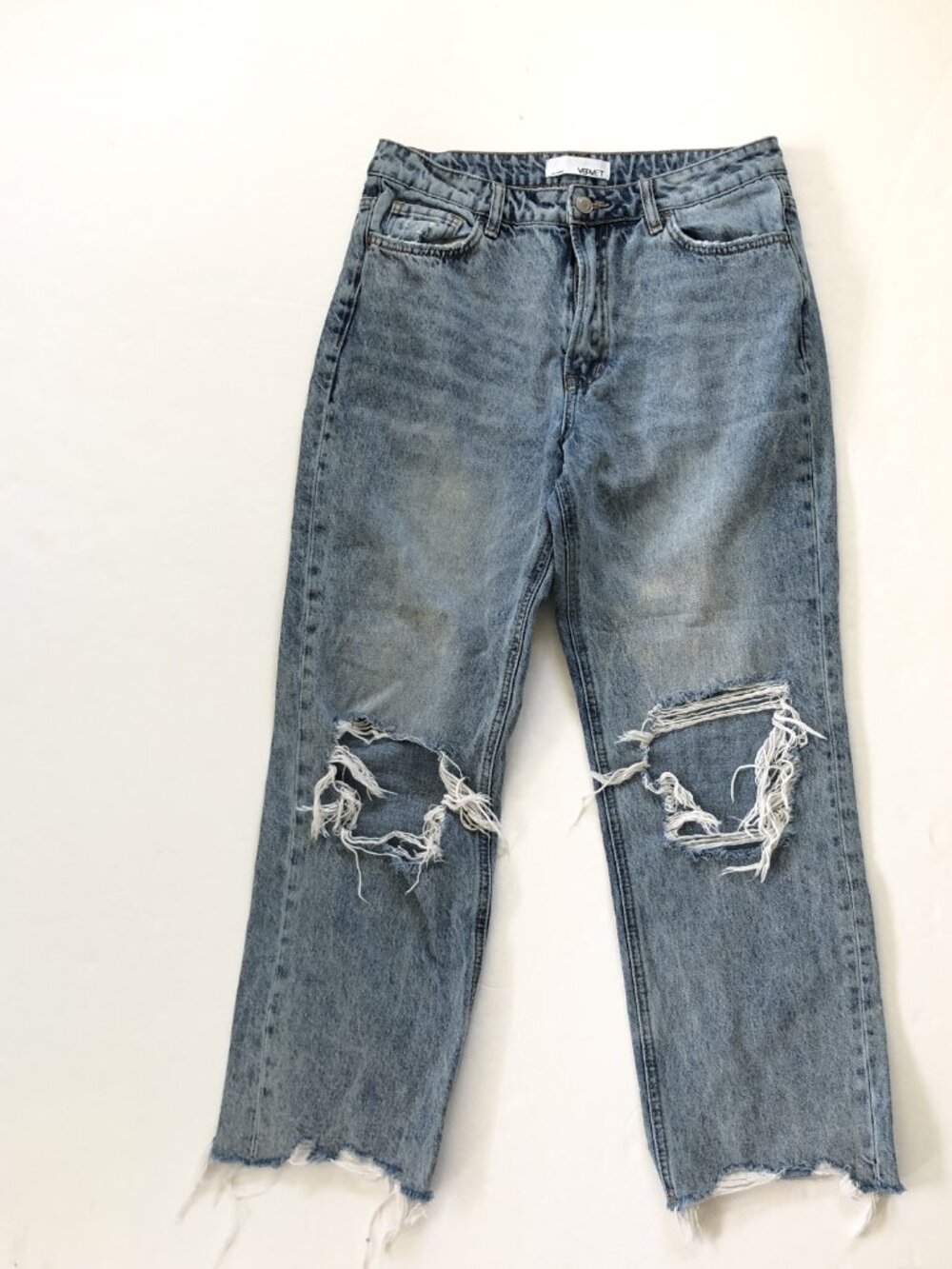 Vervet Strait Leg Distressed Trashed Cotton Hi Rise Jeans Size 28